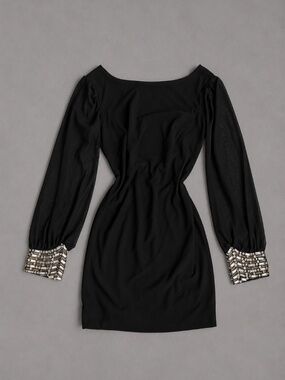Jodi Kristopher Black Mini Dress with Embellished Cuffs – Size S